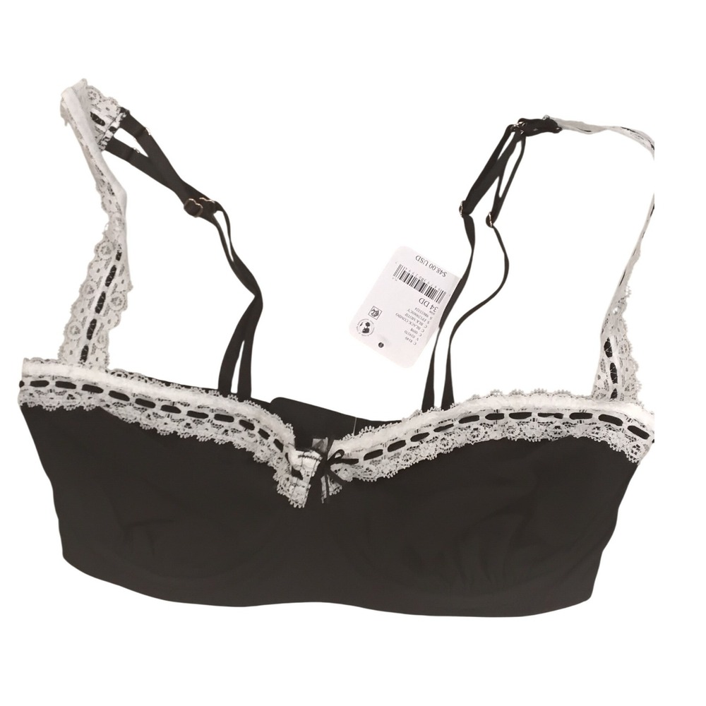 Free People Intimately Black White Lace Trim Balconette Bra 34DD New